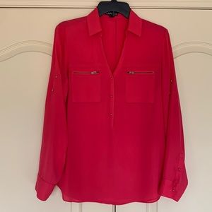 Express Portofino shirt with roll-up sleeve button detail.